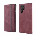 For Samsung Galaxy S22 Ultra 5G Splicing Skin Feel Magnetic Leather Phone Case(Wine Red)