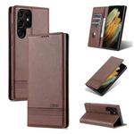 For Samsung Galaxy S22 Ultra 5G AZNS Magnetic Calf Texture Horizontal Flip Leather Phone Case(Dark Brown)
