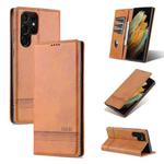 For Samsung Galaxy S22 Ultra 5G AZNS Magnetic Calf Texture Horizontal Flip Leather Phone Case(Light Brown)