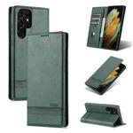 For Samsung Galaxy S22 Ultra 5G AZNS Magnetic Calf Texture Horizontal Flip Leather Phone Case(Dark Green)