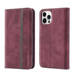 Splicing Skin Feel Magnetic Leather Phone Case For iPhone 11 Pro Max(Wine Red)