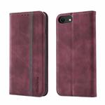For iPhone SE 2022 / SE 2020 / 8 / 7 Splicing Skin Feel Magnetic Leather Phone Case(Wine Red)
