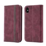 Splicing Skin Feel Magnetic Leather Phone Case For iPhone XS / X(Wine Red)