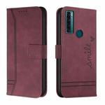 For TCL 20 SE Retro Skin Feel Horizontal Flip Soft TPU + PU Leather Phone Case(Wine Red)