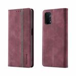 For OPPO A54 / A74 5G Splicing Skin Feel Magnetic Leather Phone Case(Wine Red)