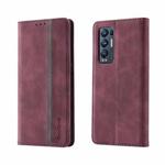 For OPPO Find X3 Neo Splicing Skin Feel Magnetic Leather Phone Case(Wine Red)