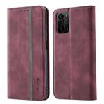 For Xiaomi Redmi K40 Pro Splicing Skin Feel Magnetic Leather Phone Case(Wine Red)