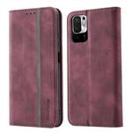 For Xiaomi Redmi Note 10 5G Splicing Skin Feel Magnetic Leather Phone Case(Wine Red)