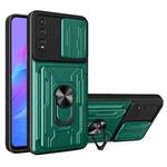 For Huawei Y8p Sliding Camshield Card Phone Case(Dark Green)