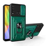 For Huawei Y6p Sliding Camshield Card Phone Case(Dark Green)