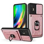 For Motorola Moto G9 Plus Sliding Camshield Card Phone Case(Rose Gold)