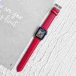 Lychee Top Layer Cowhide Watch Band For Apple Watch Series 8&7 41mm / SE 2&6&SE&5&4 40mm / 3&2&1 38mm(Rose Red)