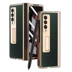 For Samsung Galaxy Z Fold3 5G Electroplated Hinge Pen Slot Kevlar Phone Case(Green)