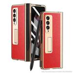 For Samsung Galaxy Z Fold3 5G Electroplated Hinge Pen Slot Lychee Phone Case(Red)