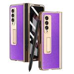 For Samsung Galaxy Z Fold3 5G Electroplated Hinge Pen Slot Cross Phone Case(Purple)