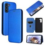 For Motorola Moto G200 5G / Edge S30 Carbon Fiber Texture Horizontal Flip Leather Phone Case(Blue)
