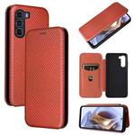 For Motorola Moto G200 5G / Edge S30 Carbon Fiber Texture Horizontal Flip Leather Phone Case(Brown)