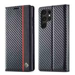 For Samsung Galaxy S22 Ultra 5G LC.IMEEKE Carbon Fiber Horizontal Flip Leather Phone Case(Vertical Black)