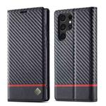 For Samsung Galaxy S22 Ultra 5G LC.IMEEKE Carbon Fiber Horizontal Flip Leather Phone Case(Horizontal Black)