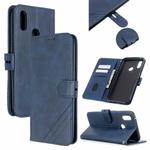 For OPPO Realme 3 Pro Stitching Style 2-Color Cow Texture Horizontal Flip PU Leather Case with Holder & Card Slot & Lanyard(Blue)
