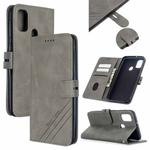 For Galaxy M30s Stitching Style 2-Color Cow Texture Horizontal Flip PU Leather Case with Holder & Card Slot & Lanyard(Gray)
