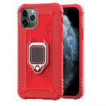 For iPhone 11 Pro Max Carbon Fiber Protective Case with 360 Degree Rotating Ring Holder(Red)