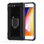 For iPhone 6 Plus / 7 Plus / 8 Plus Carbon Fiber Protective Case with 360 Degree Rotating Ring Holder(Black)
