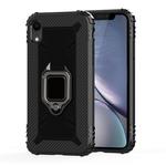 For iPhone XR Carbon Fiber Protective Case with 360 Degree Rotating Ring Holder(Black)