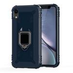 For iPhone XR Carbon Fiber Protective Case with 360 Degree Rotating Ring Holder(Blue)