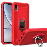 For iPhone XR Carbon Fiber Protective Case with 360 Degree Rotating Ring Holder(Red)