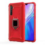 For OPPO Realme XT Carbon Fiber Protective Case with 360 Degree Rotating Ring Holder(Red)