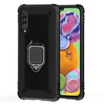 For Galaxy A90 5G Carbon Fiber Protective Case with 360 Degree Rotating Ring Holder(Black)