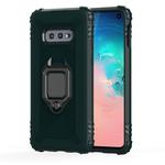 For Galaxy S10e Carbon Fiber Protective Case with 360 Degree Rotating Ring Holder(Green)