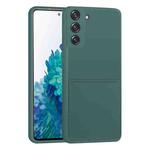 For Samsung Galaxy S21+ 5G Liquid Silicone Skin Feel Shockproof Phone Case with Card Slot(Dark Green)
