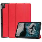 For Nokia T20 Three-folding Holder Custer Texture Leather Tablet Case(Red)