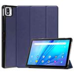 For TCL Tab 10s Three-folding Holder Custer Texture Leather Tablet Case(Dark Blue)