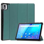 For TCL Tab 10s Three-folding Holder Custer Texture Leather Tablet Case(Dark Green)