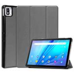 For TCL Tab 10s Three-folding Holder Custer Texture Leather Tablet Case(Grey)