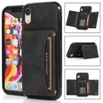For iPhone XR Three-fold Leather Phone Case with Card Slot & Wallet & Holder(Black)