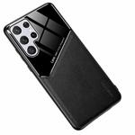For Samsung Galaxy S22 Ultra 5G Leather Glass Magnet Phone Case(Black)