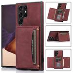 For Samsung Galaxy S22 Ultra Three-fold Leather Phone Case with Card Slot & Wallet & Holder(Wine Red)