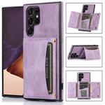 For Samsung Galaxy S22 Ultra Three-fold Leather Phone Case with Card Slot & Wallet & Holder(Purple)