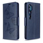 For Xiaomi CC9 Pro / Note 10 /  Note 10 Pro Embossing Two Butterflies Pattern Horizontal Flip PU Leather Case with Holder & Card Slot & Wallet & Lanyard(Dark Blue)