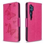 For Xiaomi CC9 Pro / Note 10 /  Note 10 Pro Embossing Two Butterflies Pattern Horizontal Flip PU Leather Case with Holder & Card Slot & Wallet & Lanyard(Rose Red)