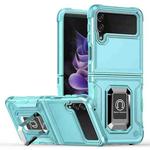 For Samsung Galaxy Z Flip3 5G Ring Holder Non-slip Armor Phone Case(Mint Green)