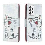 For Samsung Galaxy A33 5G Colored Drawing Leather Phone Case(Red Mouth Cat)