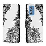 For Samsung Galaxy M52 5G Colored Drawing Leather Phone Case(Black Flower)