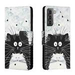 For Samsung Galaxy S22 5G Colored Drawing Leather Phone Case(Black White Cat)