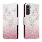 For Samsung Galaxy S22 5G Colored Drawing Leather Phone Case(Pink Marble)