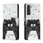 For Samsung Galaxy S22+ 5G Colored Drawing Leather Phone Case(Black White Cat)